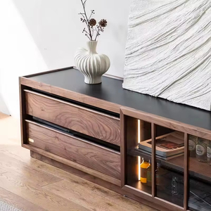 Mueble <span class=keywords><strong>de</strong></span> TV Moderno <span class=keywords><strong>de</strong></span> Nogal con Puertas <span class=keywords><strong>de</strong></span> Vidrio <span class=keywords><strong>y</strong></span> Cajón, Diseño <span class=keywords><strong>de</strong></span> Mediados <span class=keywords><strong>de</strong></span> Siglo para Sala <span class=keywords><strong>de</strong></span> Estar <span class=keywords><strong>y</strong></span> Dormitorio, Centro <span class=keywords><strong>de</strong></span> Entretenimiento - Product Image 4