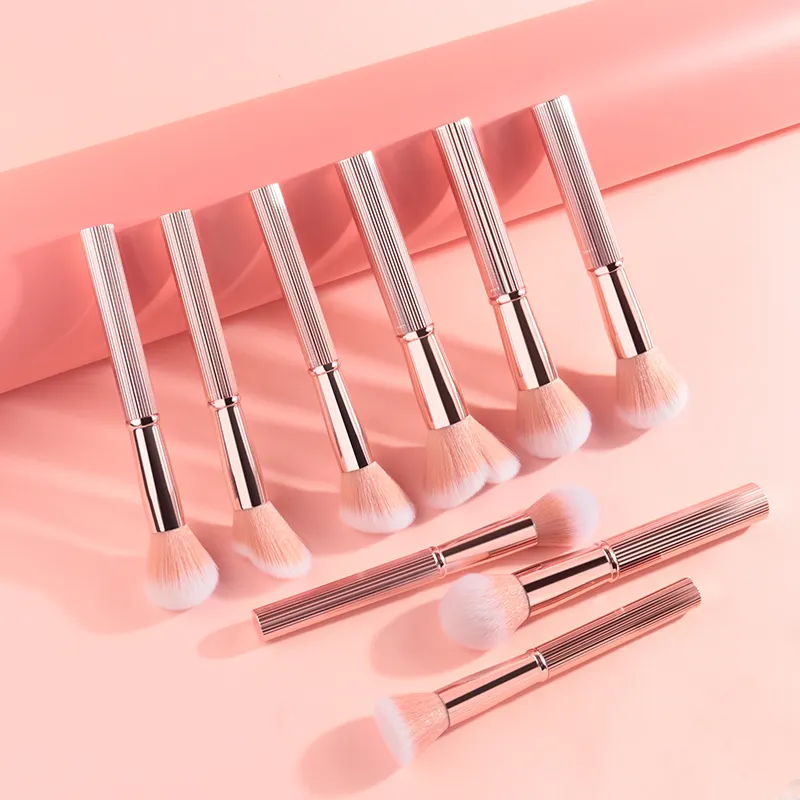 Manufacturers OEM 7 10 15 Pcs Foundation Buffing Vegan Private Label Pink Makeup Cosmetic Brushes tool Sets