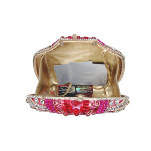 <strong>Fuchsia</strong> Gradient Oval Rhinestone Clutch <strong>Bag</strong> Women Radiating Crystal Evening Purse <strong>for</strong> <strong>Wedding</strong> Bridal Formal Party Silver <strong>Pink</strong> - Product Image 4