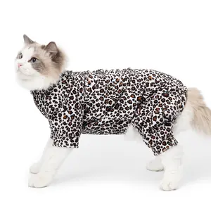 Chat imprimé léopard quatre pattes costume nouveau style vêtements d'habillage avec laisse crochet tenue manteaux pour animaux de compagnie