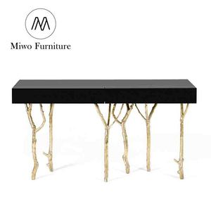 Miwo meubles <span class=keywords><strong>de</strong></span> luxe Villa <span class=keywords><strong>maison</strong></span> conception spéciale <span class=keywords><strong>de</strong></span> haute qualité en bois massif plateau en laiton Base salon entrée <span class=keywords><strong>couloir</strong></span> Console Table - Product Image 1