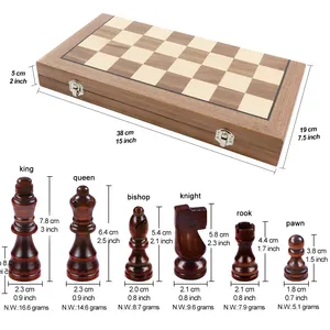 Factory 38cm 15 Inch Magnetic Folding Walnut Maple Travel Chess Set Wooden Chess Board Set With Extra Queen Pieces