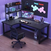 Bureau de jeu en forme de L |   Minimalisme moderne en fibre de carbone noire |   Ordinateur d'angle robuste, résistant à la saleté, grande capacité, pour une personne