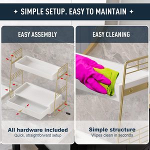 Organizzatore da <span class=keywords><strong>Bagno</strong></span> a 2 Livelli in Gomma di Caucciù e Metallo, Antiscivolo, Sottile, Salvaspazio, con Cassetto per Ripiano del Lavabo - Product Image 5