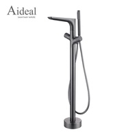Nouvelle Robinet de Baignoire Thermostatique sur Pied en Laiton Massif Finition Gunmetal avec Douchette à Main
