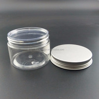 Pot en plastique PET transparent ambré de 50 ml, 100 ml, 150 ml, 200 ml, 250 ml, 300 ml avec couvercle en aluminium pour emballage cosmétique et alimentaire – Vente en gros