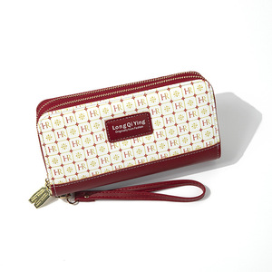 Longqiying Women's Clutch Double Zipper Pink Letter Pattern 7 Inch Portable Phone <b>Bag</b> With Wrist Strap - Product Image 5