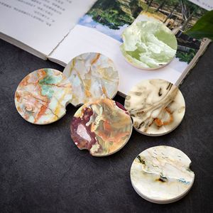 Sous-verre en céramique de luxe rond de 6,5 cm, absorbant et isolant thermiquement, pour thé et café, design en dolomite blanche - Product Image 4