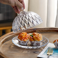 Plat à gâteau décoratif en verre avec couvercle en verre cloche transparent à motif diamant, réutilisable et durable pour servir des desserts à la maison
