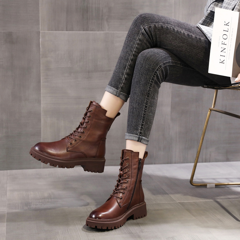 Thick-soled Leather Boots - Wild British Style for AW21