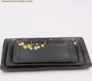 Assiette à dessert rectangulaire à rayures horizontales, impression effet porcelaine, mélamine plastique, style Japandi, écologique, gastronomique - Product Image 5