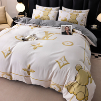 Ensemble de literie en coton 100% 200TC avec logo personnalisé, 4 pièces, style européen-américain, écologique, pour la maison et l'hôtel