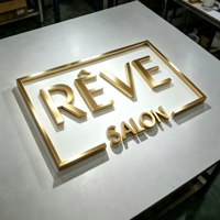 Enseigne de Luxe Dorée 3D Rétroéclairée à LED, Lettres Canal, Logo Acrylique Personnalisé avec Halo Lumineux pour Salon de Beauté, Fixation Murale