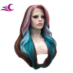 Người Nổi Tiếng Lớp Tóc Giả Màu Xanh Màu Hồng Nổi Bật Trong Cả Hai Bên Nâu Tổng Hợp Tóc Giả Futura Sợi Thay Thế Tóc Con Người Tóc Giả - Product Image 2