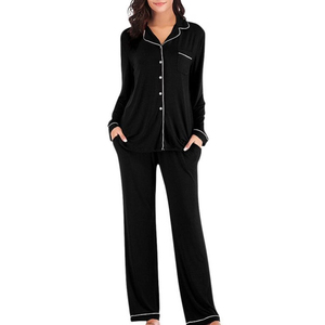Ensemble de détente en modal SilkTouch, deux pièces longues avec pantalon à taille élastique pour femme, doux et soyeux pour des nuits confortables - Product Image 3