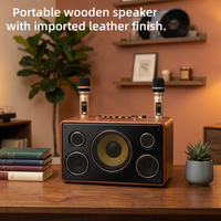Enceinte en Bois Rétro avec Crossover Audio Trois Voies, Prise en Charge USB et Microphone Sans Fil, Entrées AUX/Guitare pour Karaoké et Fêtes