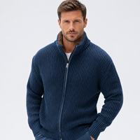Cardigan en laine et coton mélangés pour hommes, col en fausse fourrure amovible, fermeture éclair bidirectionnelle, logo personnalisé, OEM, tricot d'hiver en gros