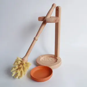 Beech Wood Toilet Brush with Stand - Sisal Bristles Toilet Scrubber with Holder Toilet Bowl Cleaner Bathroom Cleaning Brushes