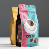 Sachets de café à fond plat personnalisés avec fermeture éclair et valve, design en gravure pour grains entiers