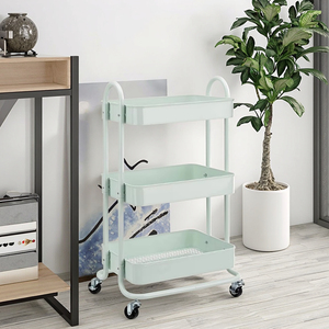 Estante de almacenamiento de 3 niveles de acero al carbono ligero verde menta, Mango en forma de U, organización del desorden doméstico, carro de almacenamiento móvil - Product Image 4