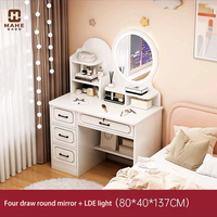 Ensemble de petite coiffeuse moderne bureau de maquillage avec lumières miroir rond coiffeuse coiffeuse meuble de chambre à coucher
