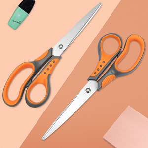 Stainless Steel Office Scissors <b>Orange</b> Gray Straight Tip For <b>Paper</b> Cutting Home Use - Product Image 1