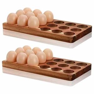 Plato de huevos rellenos de madera de acacia 4/6/12 rejillas bandeja de huevos de 24 agujeros para Cocina - Product Image 6