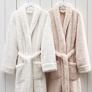 Full-Length Women Bathing Robe Incredibly Soft High-Pile-Fleece Sherpa Bathrobe With Generous Pockets