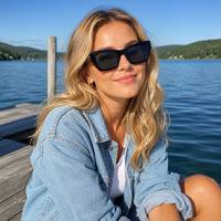 Gafas de sol hexagonales geométricas gruesas para mujer, montura negra brillante con lentes ahumadas, gafas de sol retro G6074S