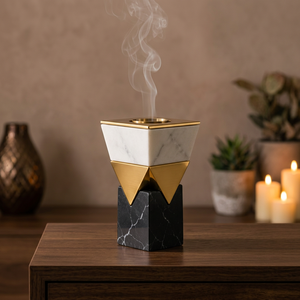 Luxury Geometric Marble And Metal <b>Bakhoor</b> Burner Incense <b>Oud</b> Dhoop Holder For Home Decor And Gifting - Product Image 3