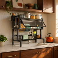 Rak Dapur Logam Heavy Duty, Rak Pengering Piring Ganda, Tempat Peralatan Dapur, Gantungan Handuk, Kaki Dapat Disesuaikan, Tahan Karat, Modern