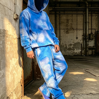 Ensemble deux pièces personnalisé avec logo brodé, survêtement délavé à l'acide, pantalon évasé et sweat à capuche pour homme, survêtement vieilli et déchiré