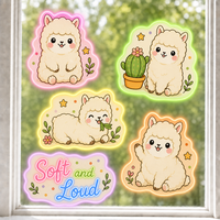 Autocollants personnalisés imperméables en PVC vinyle, autocollants décoratifs électrostatiques pour fenêtre, imprimés UV, motif alpaga et cactus kawaii