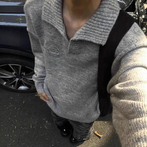 <span class=keywords><strong>Pull</strong></span> tricoté haut de gamme <span class=keywords><strong>gris</strong></span> <span class=keywords><strong>vintage</strong></span> américain à col en V ample pour homme - Collection automne-hiver - Product Image 1