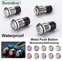 16/19MM saklar tombol logam antiair sirkuit ganda dengan tombol daya pengaturan ulang mengunci sendiri tombol daya 2 On/off
