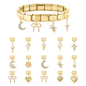 Bracciale in Acciaio Inossidabile Placcato <span class=keywords><strong>Oro</strong></span> alla <span class=keywords><strong>Moda</strong></span>, Accessori Fai-da-Te, Ciondolo Personalizzato Luna e Stella, Bracciale con Charm Italiano - Product Image 3