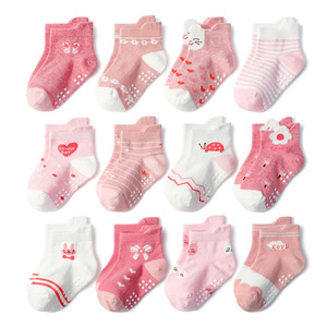 12 Pack simpatici animali cartoni animati calzini da pavimento con impugnature neonato bambino in cotone biologico antiscivolo camminare per bambini calzini <span class=keywords><strong>a</strong></span> strisce - Product Image 6