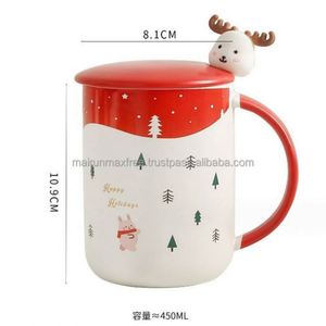 Customizable Luxury Christmas Ceramic <b>Cup</b> Gift Set Personalized Elk Santa Claus Design Lid Spoon-Silk Screen Printed Gift - Product Image 4