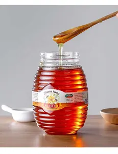 Nuevo diseño 1000g botella de miel de boca ancha PET botella de miel de plástico transparente con tapa de metal