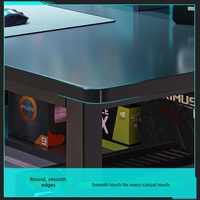 Bureau de jeu avec support pour écran, étagère de rangement en grille, structure métallique en Y, table d'ordinateur pour chambre, balcon, salle de jeux