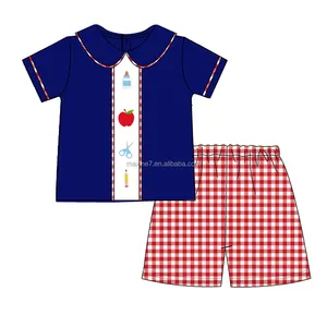 Zomer Kinderkleding Terug Naar School Kids Shirt En Korte Outfits Baby Jongens Franse Knoop Kleding Sets