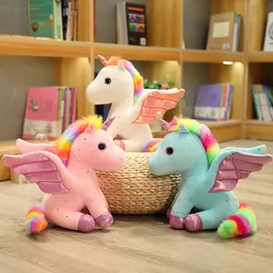 Großhandel buntes Einhorn mit Engels flügeln Plüsch tier Stern Pailletten Regenbogen Pferd Einhorn Plüsch puppen