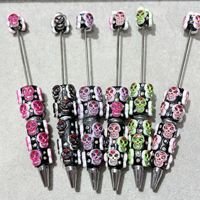 Stylos à bille robustes sur le thème d'Halloween en pâte polymère perlée, DIY, avec mini-breloques en strass et perles focales en PVC, style dessin animé