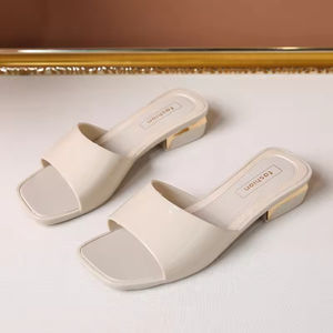 Sandales décontractées d'été pour femmes, style français européen, à bout ouvert, talon épais, ornées de cristaux brillants, à bride unique, pour l'extérieur - Product Image 2