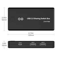 Boîtier de partage USB 2.0 2x4 pour 2 ordinateurs, permettant de partager 4 périphériques (clavier/souris/imprimante/scanner) avec un seul bouton pour le transfert de données
