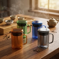 Tasse à thé en verre en gros avec infuseur 350 ml, tasse isotherme en borosilicate avec filtre à thé en acier inoxydable 304 et couvercle en verre