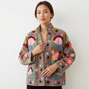 Veste pour femme en velours brodé 100% coton respirant, hiver/automne, logo frontal Suzani - Product Image 3