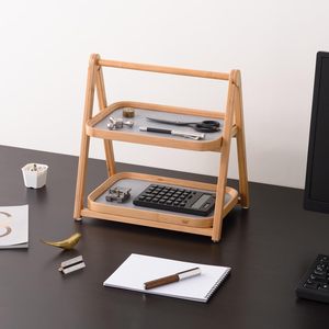 Estante de almacenamiento de escritorio de doble capa de bambú y madera, soporte plegable para exhibición de postres, pastelería, servicio de té, organizador multiusos - Product Image 4