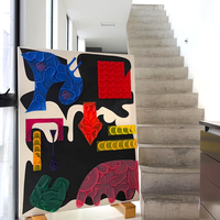Peinture à l'huile abstraite géométrique colorée peinte à la main, texture épaisse, couteau à palette, style moderne et contemporain, décoration pour la maison et l'hôtel