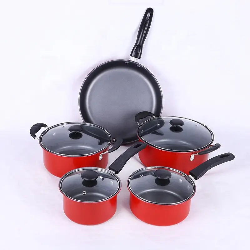 9pcs Nonstick מזויף אלומיניום גרניט מצופה ערכות כלי בישול מטבח יצוק ברזל כלי בישול סט